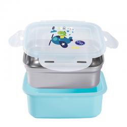 Baby Safe Stainless Lunch Box Square SS009 Blue 360ml