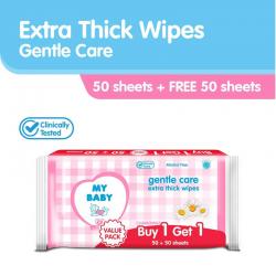 My Baby Extra Thick Wipes Gentle Care 50s (GRATIS 1pc My Baby Extra Thick Wipes Gentle Care 50s)