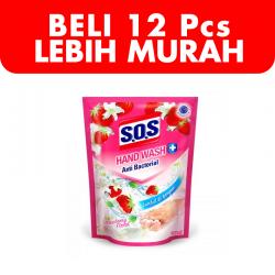 SOS Hand Wash Anti Bacterial Strawberry Floral Refill 300ml (BELI 12pcs LEBIH MURAH)